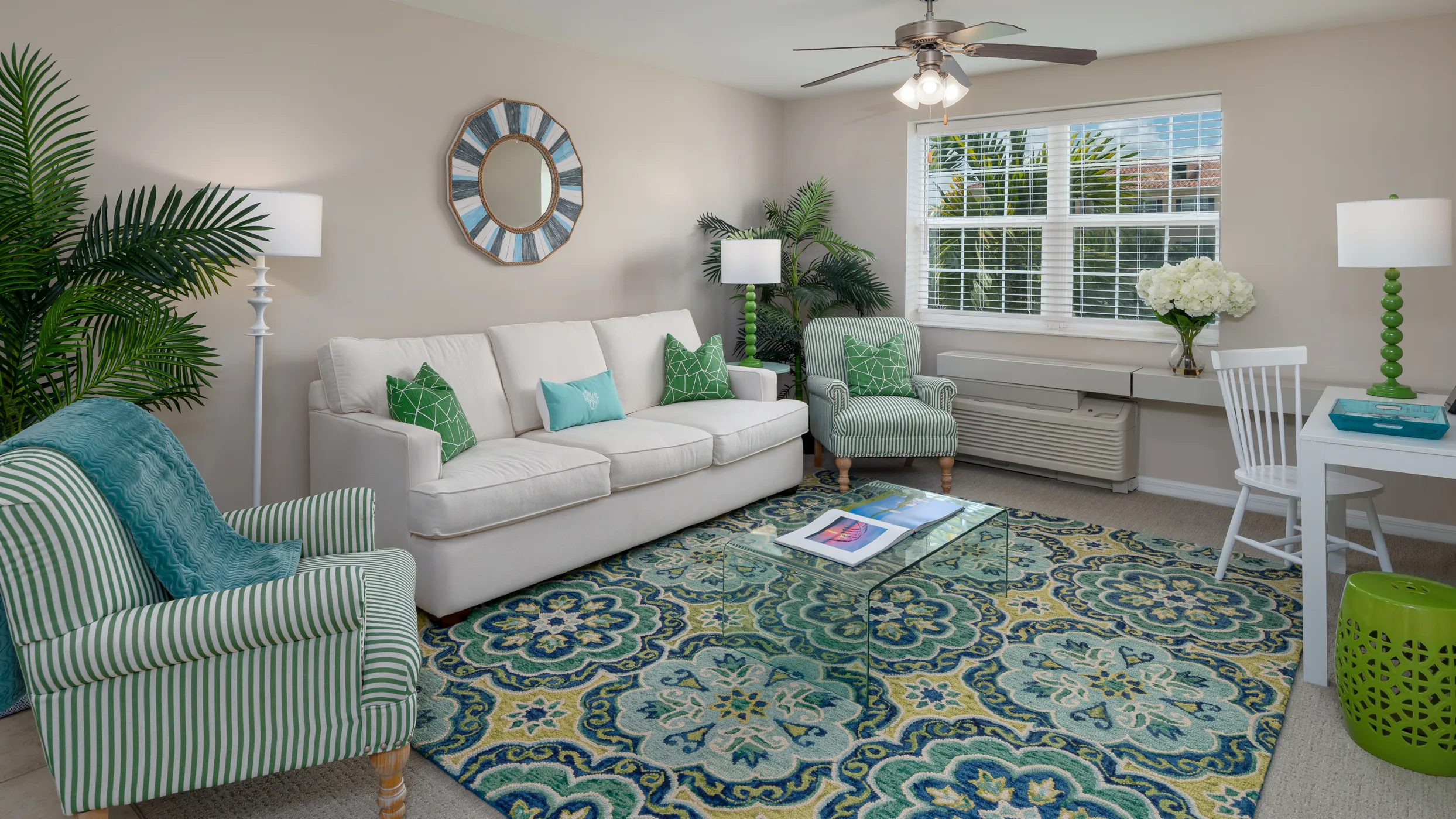 model apartment living room at assisted living facility in Bonita Springs, FL